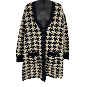Max Studio Oversized Houndstooth Cardigan Sweater Size Large L Brown Black New